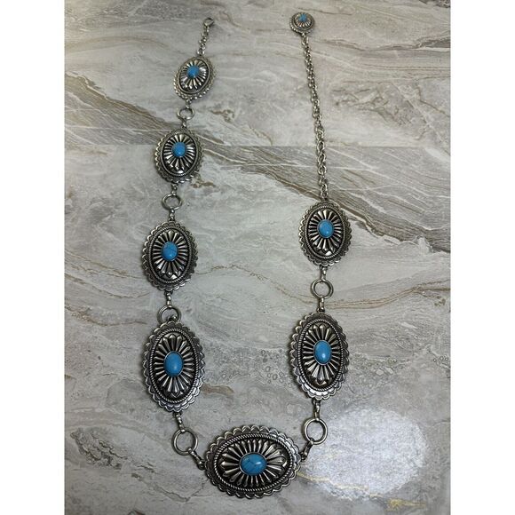 ARIAT Turquoise Concho Chain Belt - Ladies, Silver - Picture 1 of 6